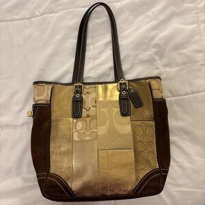 Coach Patchwork Tote - Brown and Gold